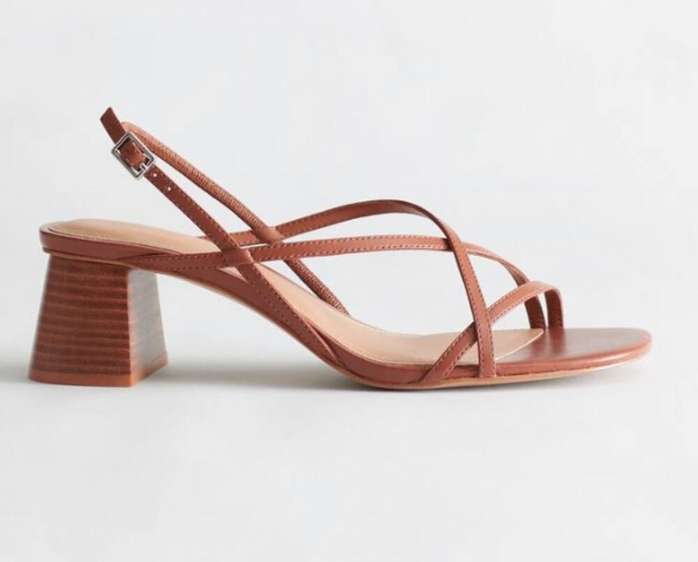 & Other Stories Womens 8 Brown Leather Strappy Block Heel Sandals Casual Chic